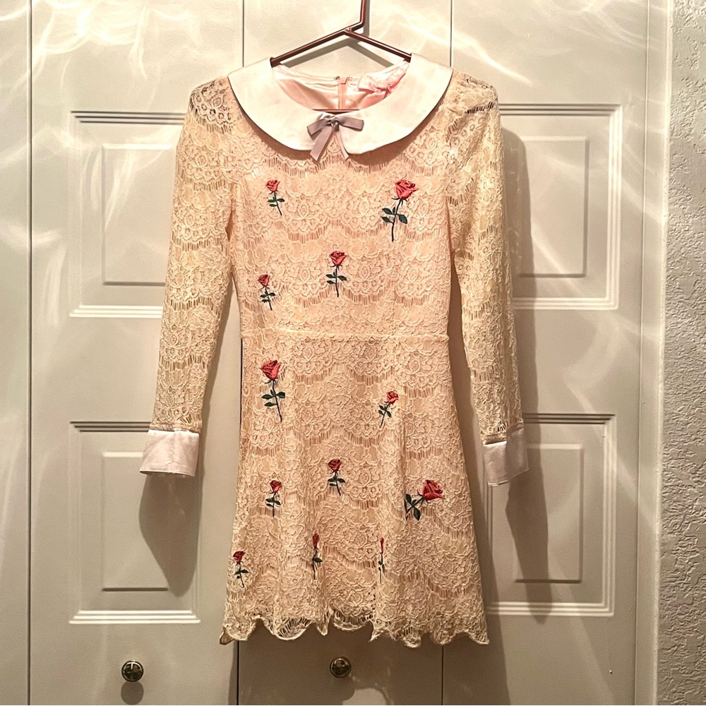 Swankiss lace rose collared dress